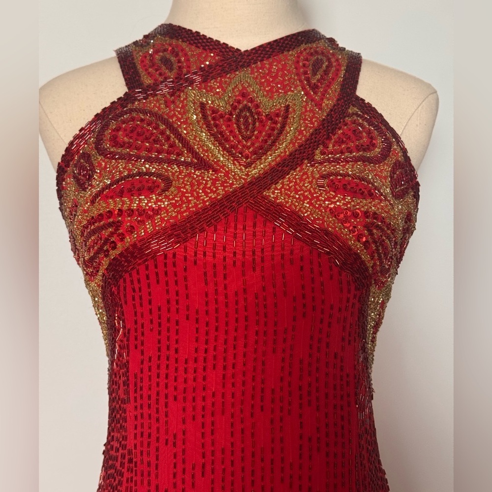 Rare Vintage Lillie Ruban Red/Gold Sequined Gown – Size 6 - Picture 4 of 13